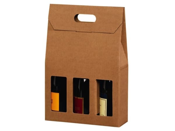 Vinförpackning brun öppen våg presentförpackning för 3fl 3/4l 20 st/pk - (20 st)