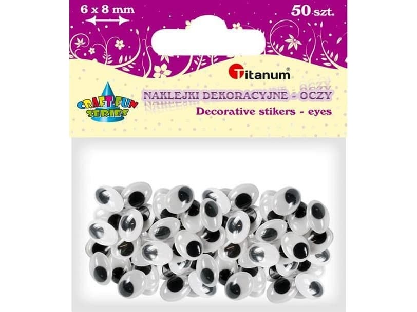 Titanum Moving eyes 6x8mm self-adhesive 50pcs, CRAFT-FUN
