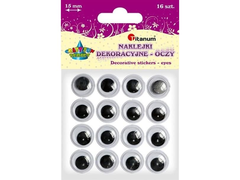 Titanum Moving eyes 15mm self-adhesive 16pcs, CRAFT-FUN