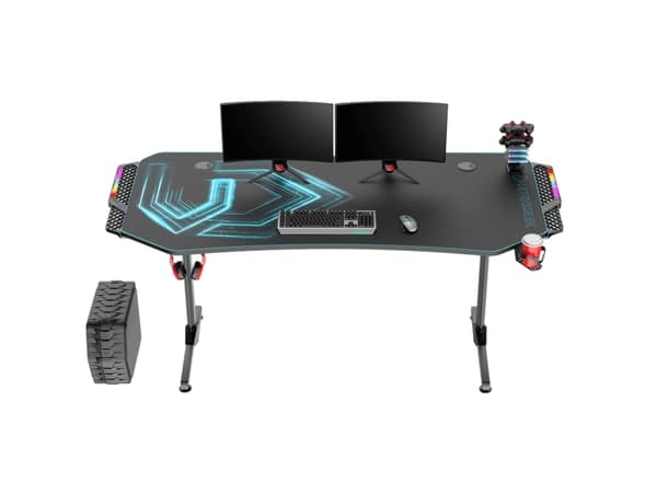 Ultradesk Frag XXL LED RGB, Suora, Terästä, Pelaaminen, Musta, T-jalat, Musta