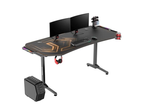 Ultradesk Frag XXL LED RGB, Rett, Stål, Spilling, Sort, T-ben, Sort