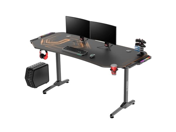 Ultradesk Frag XXL LED RGB, Rett, Stål, Spilling, Sort, T-ben, Sort Gull, Sort