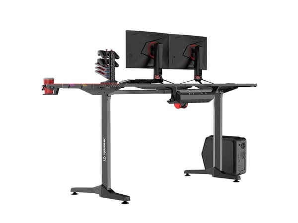 Ultradesk Frag XXL LED RGB, Suora, Terästä, Pelaaminen, Musta, T-jalat, Musta
