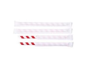 Sugerør Ø12x200 mm uden knæk enkeltpakket m/spids Bionedbrydelig Papir Rødstrib,18 ps x 100 stk/krt