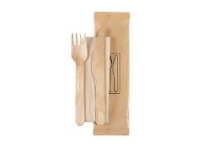 Bestikpose 3/1 med træ 160 mm kniv/gaffel/serviet voksbehandlet,250 pk x 1 sæt/krt