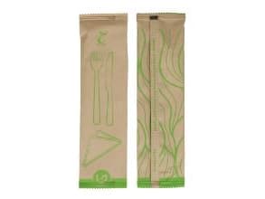 Bestikpose Verive 3/1 med voksbehandlet træ kniv/gaffel/papirserviet Brun,5 ps x 100 stk/krt