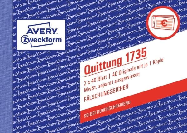Avery Zweckform - Kvittering - 40 ark - A6 - dublett - karbonfri