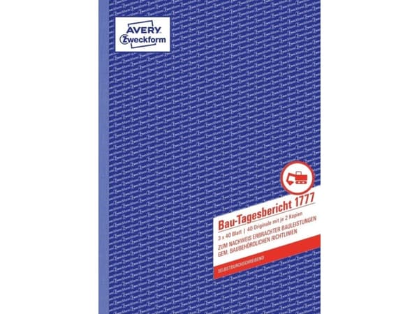 Avery Zweckform - Byggerens dagbok - 40 ark - A4 - tre eksemplarer - karbonfri