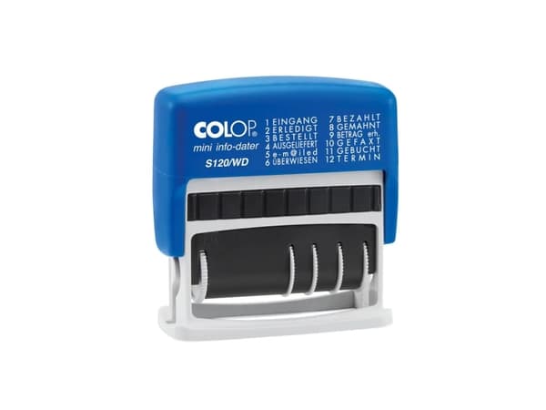 COLOP Mini-Dater S 120/WD - Stämpel - självinfärgning - 2-färgers (blått, rött) - lagertext, datum - 4 mm - blått handtag