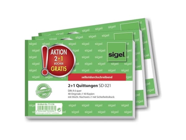 Sigel T1178 Kvitteringer DIN A6 tværformat Antal blade: 40 3 stk
