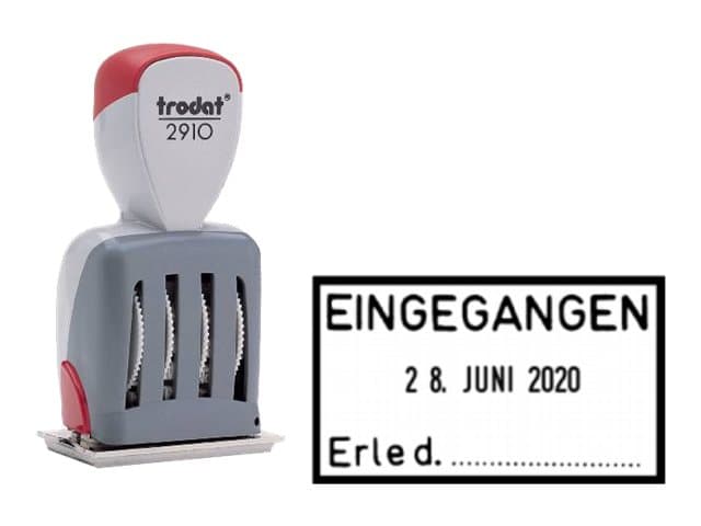 Trodat Classic 2910/P04/C9 - Stämpel - tätningsplatta - lagertext, datum - 4 mm - EINGEGANGEN - 54 x 30 mm