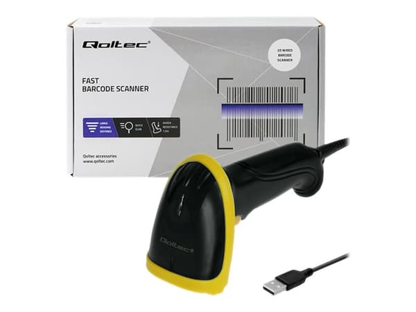 Qoltec - Streckkodsskanner - handhållen - 2D-imager - 300 skanning/sek - avkodad - USB