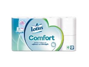 Toiletpapir Lotus Comfort luksus 3 lags papir 20,9m pr. rulle 56 ruller i karton. Det er ekstra blødt og skånsom mod huden