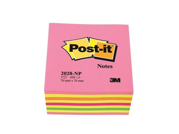 Post-it® Notes kubusblok, neonpink, 76 mm x 76 mm, 450 ark