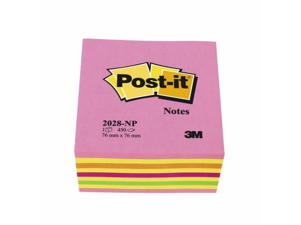Post-it® Notes kubusblok, neonpink, 76 mm x 76 mm, 450 ark