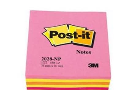 Post-it® Notes kubusblok, neonpink, 76 mm x 76 mm, 450 ark