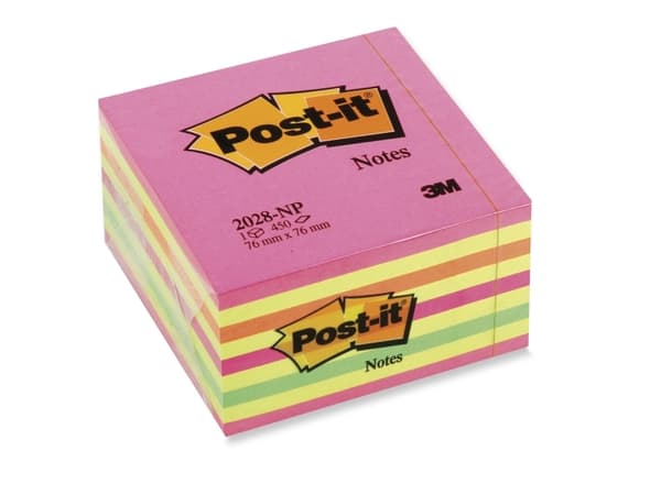 Post-it® Notes kubusblok, neonpink, 76 mm x 76 mm, 450 ark