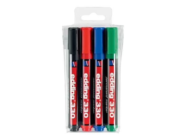 Permanent marker, Edding 330, skrå, 1-5 mm, ass.farver, pakke a 4 stk