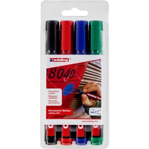 Permanent marker Edding 330, skrå, 1-5 mm, etui a 4 stk.