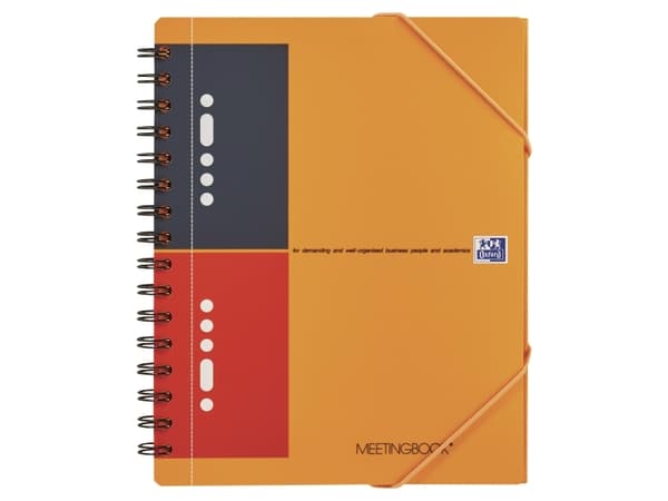Oxford International Meetingbook A5+ - Notisbok - spiralbundet - 80 ark / 160 sider - hvitt papir - linjert - 10 hull - oransje perm - polypropylen (