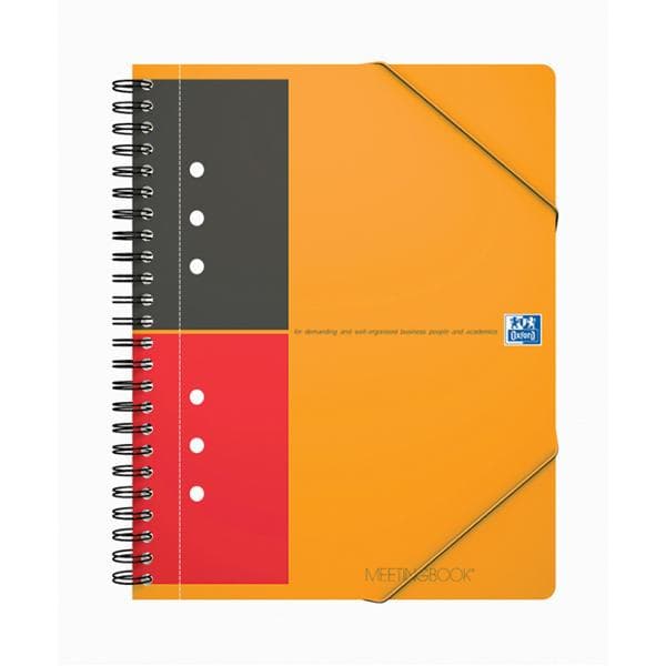 Oxford International Meetingbook A5+ - Notisbok - spiralbundet - 80 ark / 160 sider - hvitt papir - linjert - 10 hull - oransje perm - polypropylen (