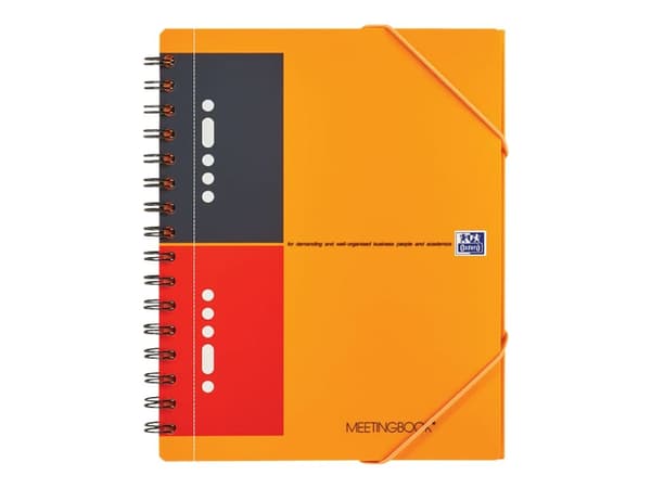 Oxford International Meetingbook A5+ - Notisbok - spiralbundet - 80 ark / 160 sider - hvitt papir - linjert - 10 hull - oransje perm - polypropylen (