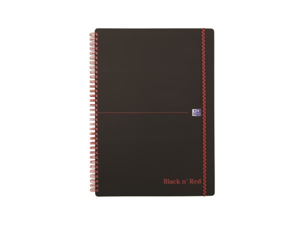 Oxford Black n' Red - Notisbok - spiralbundet - A4 - 70 ark / 140 sider - hvitt papir - linjert - svart - polypropylen (PP)