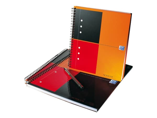 Oxford International A5+ - Notisbok - spiralbundet - 80 ark / 160 sider - hvitt papir - linjert - 12 hull - oransje perm - kartong