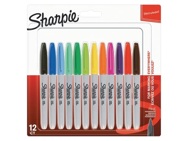 Permanentmarker Sharpie, fin, ask med 12 färger