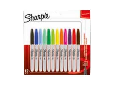 Permanentmarker Sharpie, fin, ask med 12 färger