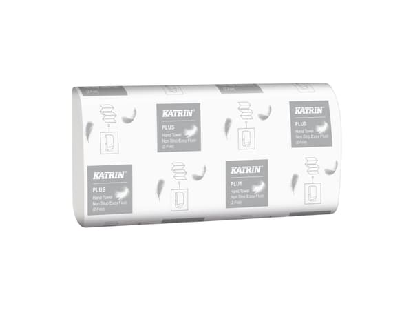 Håndklædeark Katrin Plus NonSto Z-Fold 2-lag L24xB20.6xD8.5cm Nyfiber Hvid Flush,18 pk x 150 stk/krt