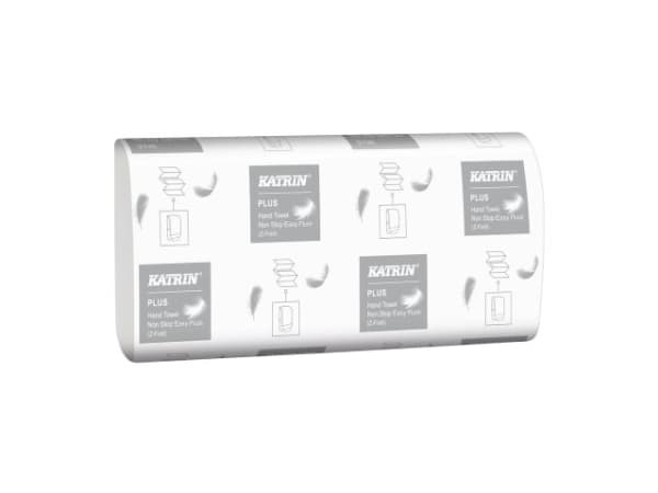Håndklædeark Katrin Plus NonSto Z-Fold 2-lag L24xB20.6xD8.5cm Nyfiber Hvid Flush,18 pk x 150 stk/krt