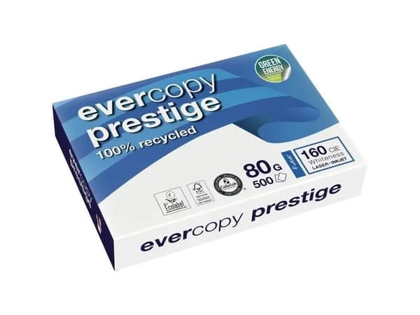 Genbrugspapir Evercopy Prestige recycled A4 hvid 80g - (5 pakker x 500 ark)