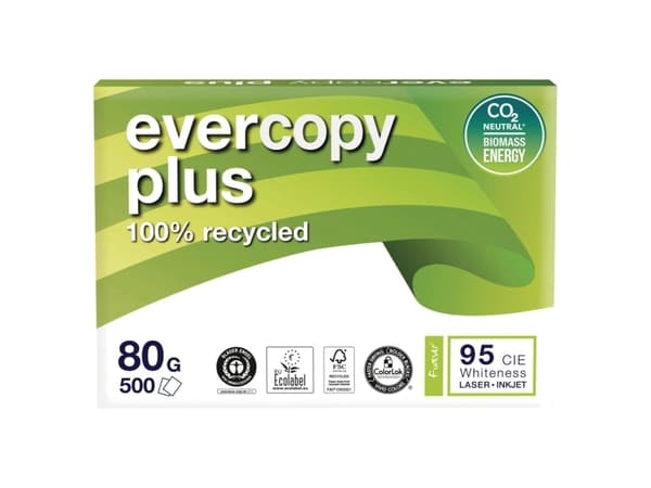 Genbrugspapir, Evercopy+, A4, 80 g, 5 pakker a 500 ark