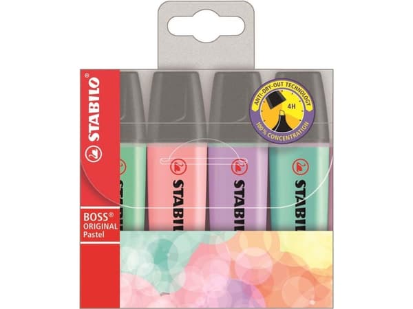 Highlighter Stabilo Boss® Original Pastel med 4 stk. ass. farver