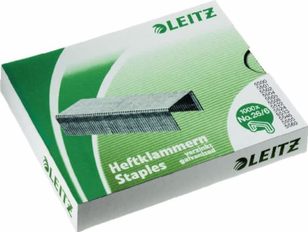 Leitz 55720000, Niittipakkaus, 6 mm, Kiinnitys, 1000 niitit, 26/6, Galvanoitu teräs
