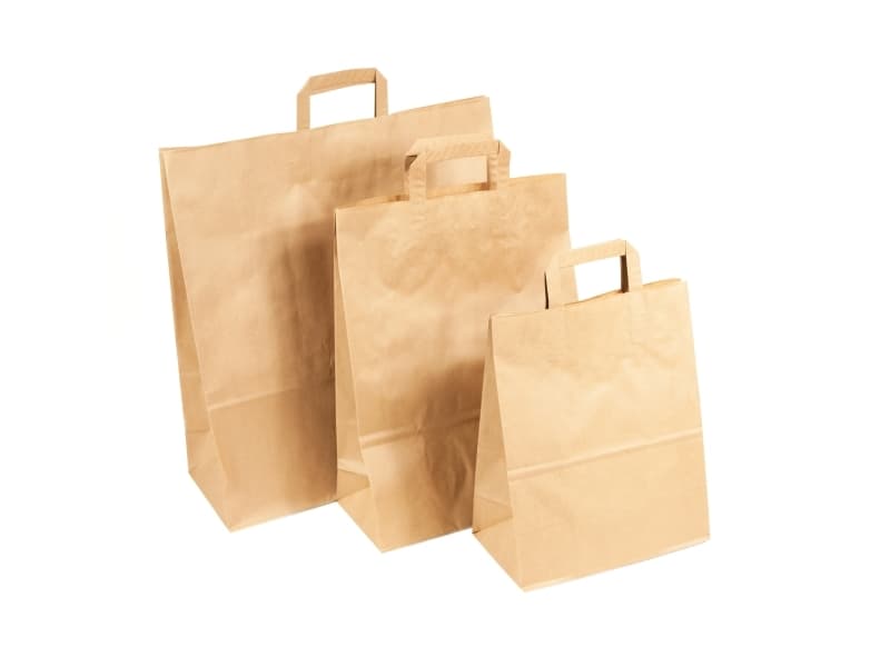 Papir pose, brun med hank, 260 x 140 x 320 mm, æske a 200 stk.