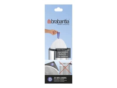 Brabantia Size D - Søppeldunkfôr - trekksnor - høytetthetspolyetylen (LDPE) - hvit - pakke av 20