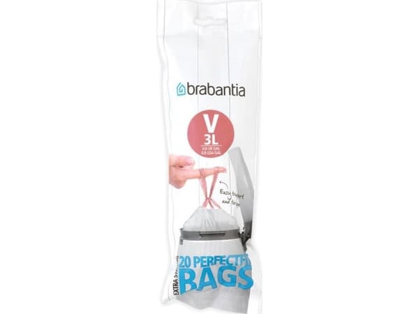 Brabantia PerfectFit Code V - Søppelpose - trekksnor - 3 L - høytetthetspolyetylen (LDPE) - pakke av 20