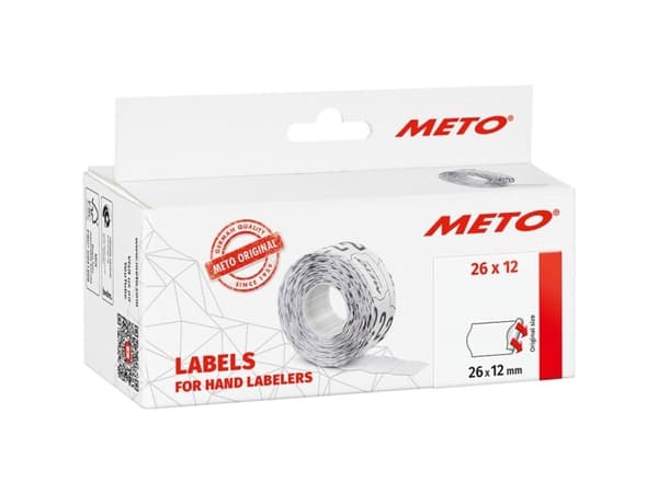 Etiket Meto 26x12mm hvid permanent 1000stk/rul 6rul/pak