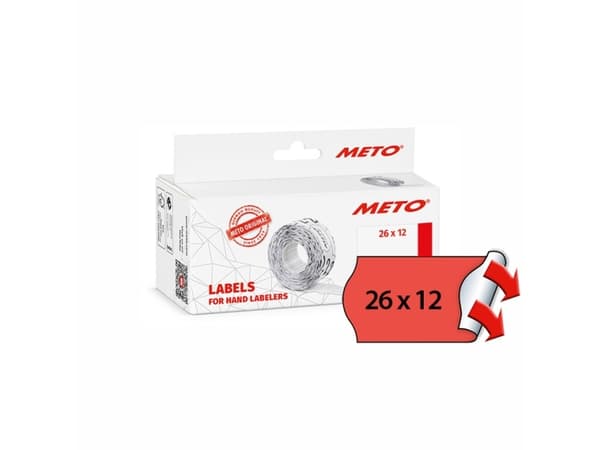 Etiket Meto 26x12mm neon rød permanent 1000stk/rul 6rul/pak