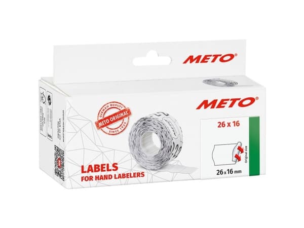 Etiket Meto 26x16mm hvid aftagelig 1000stk/rul 6rul/pak