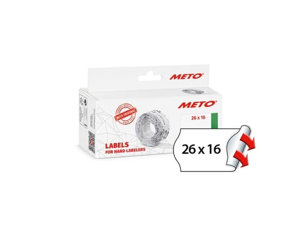 Etiket Meto 26x16mm hvid permanent 1000stk/rul 6rul/pak