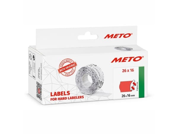 Etiket Meto 26x16mm neon rød permanent 1000stk/rul 6rul/pak