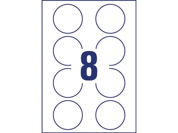 Avery-Zweckform 5081 Tarrat Ø 65 mm Paperi Valkoinen 1 sarja irrotettavia yleistarroja 10 Blatt DIN A4