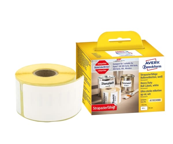 Avery A1933088 59 x 102 mm, Rulle, Hvid Avery's A1933088 holdbare polyester etiketter på rulle til etiketprinter er 100% kompatibel med Dymo® LabelWr