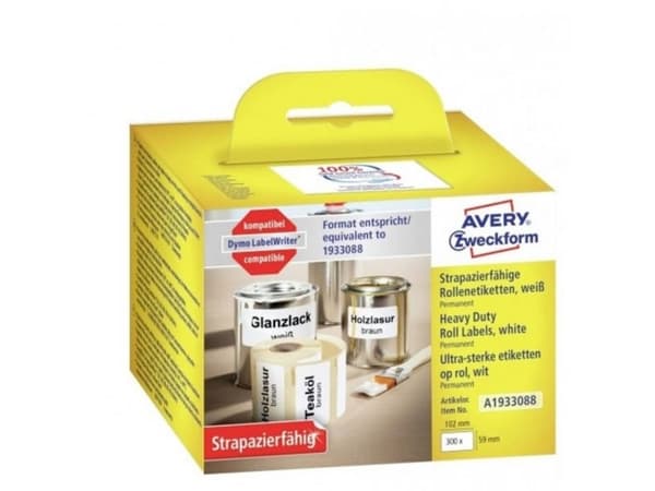 Avery A1933088 59 x 102 mm, Rulle, Hvid Avery's A1933088 holdbare polyester etiketter på rulle til etiketprinter er 100% kompatibel med Dymo® LabelWr