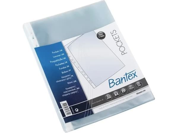 Lomme Bantex med åbning i top og langs hulkant 0,09 mm transparent - (50 stk.)