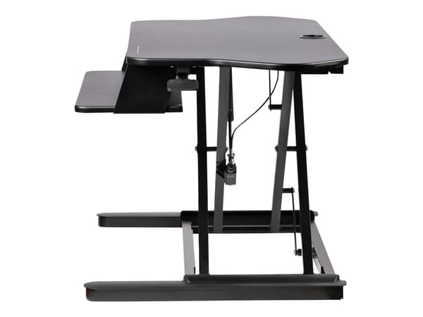 StarTech.com Corner Sit Stand Desk Converter with Keyboard Tray, Large Surface 35" x 21", Height Adjustable Ergonomic Desktop/Tabletop Standing Works