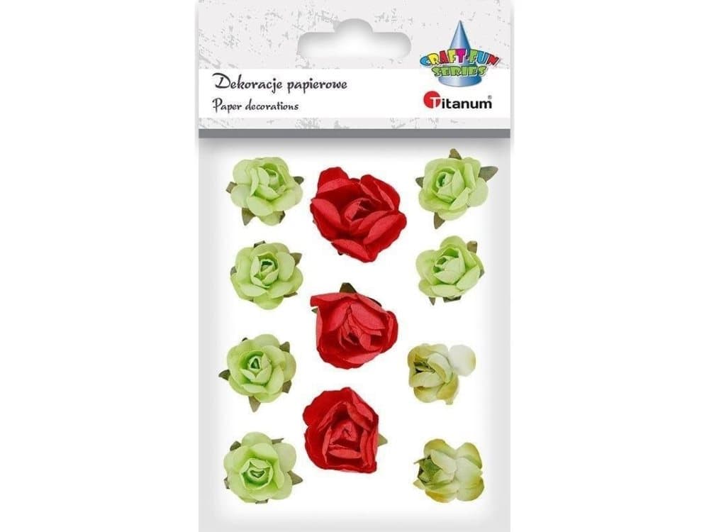 Titanum Paper roses on a wire, lime, red 11 pcs